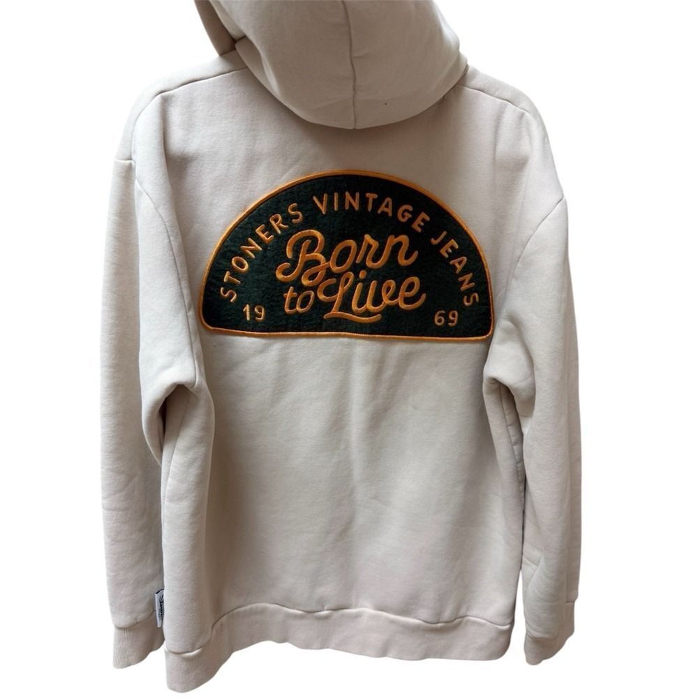 Vintage Style Cream Graphic Hoodie Born to Live Streetwear Oversized M/L